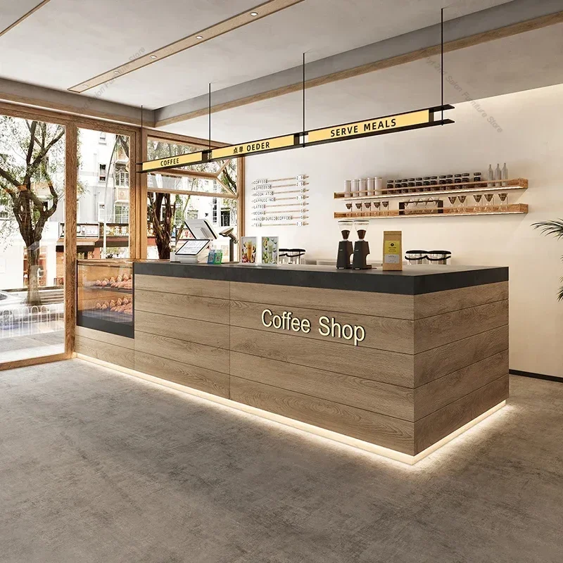Coffee Shop Bakery Reception Desks Transparent Cabinet Display Stand Design Counter Commercial Furniture Balcão Recepção FYRD