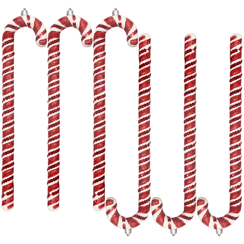 

6 Pcs Christmas Tree Pendant Candy Cane Craft Ornaments Xmas Painted Hanging Pvc for Shaped Decor Canes