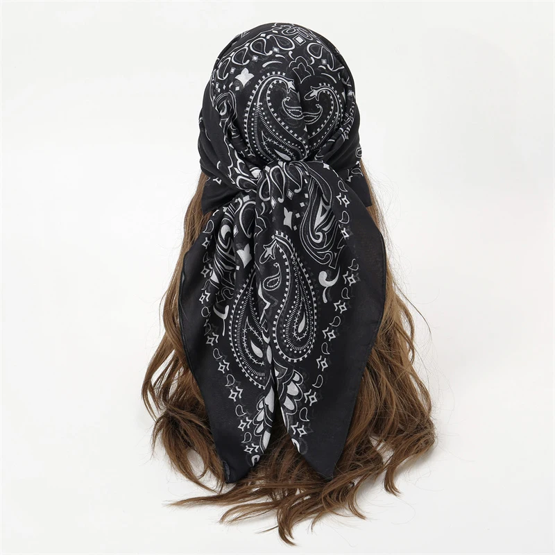 Silk Scarf Women 90*90cm Square Fashion Scarves Print Design Hair Muffler Headband Neck Lady Hijab Wrap Bandanna