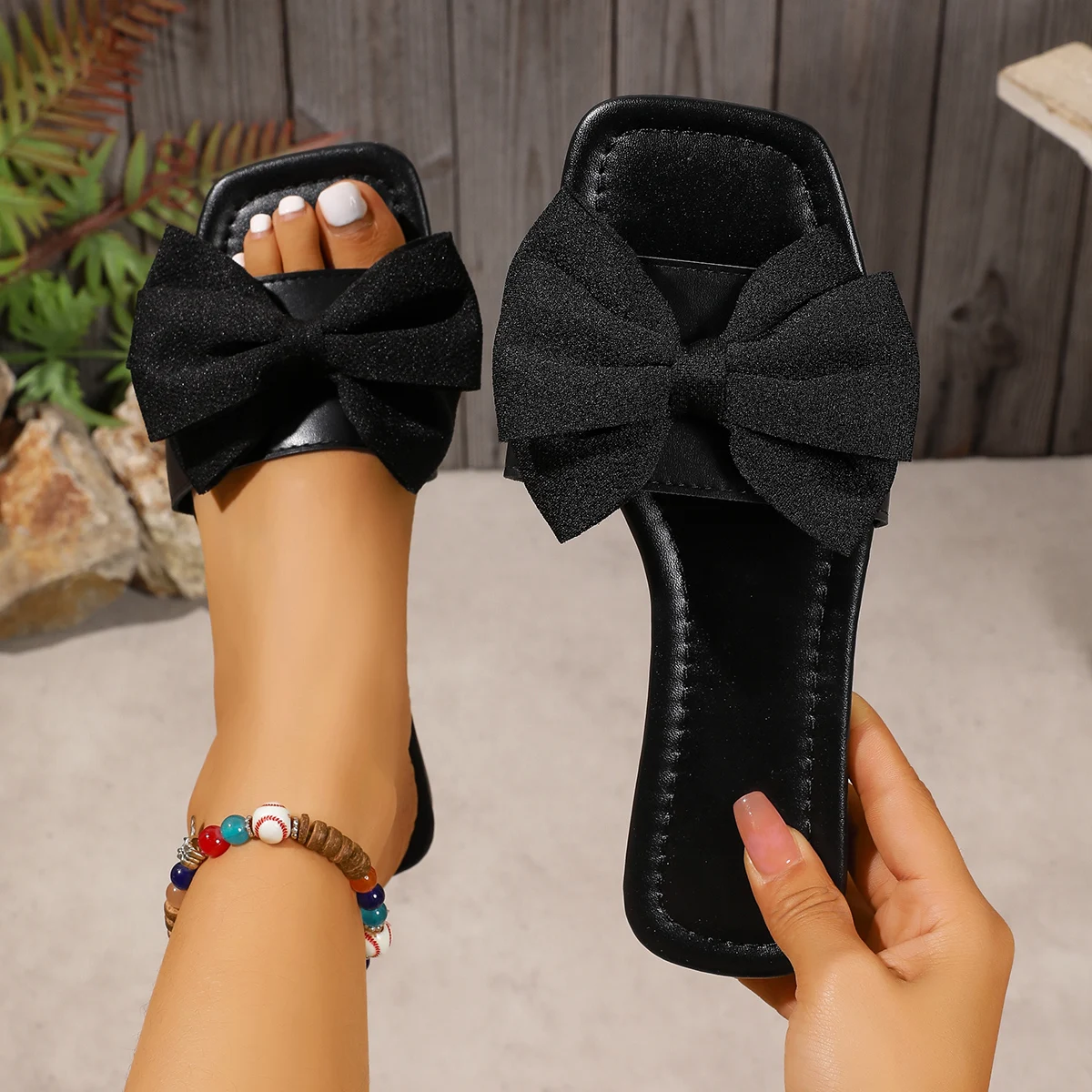Trend Women Slippers Summer Bow Keep Warm Shoes Women 2025 New Fashion Sandals Flat Plus Size Slippers Lightweight Slides Women