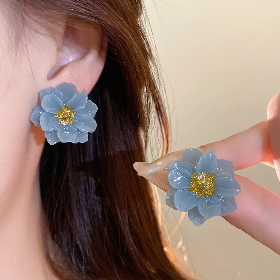 DOO MEI Trendy Transparent Resin Flower Stud Earrings for  Korean Style Daily Dating Vacation Party Jewelry Gifts