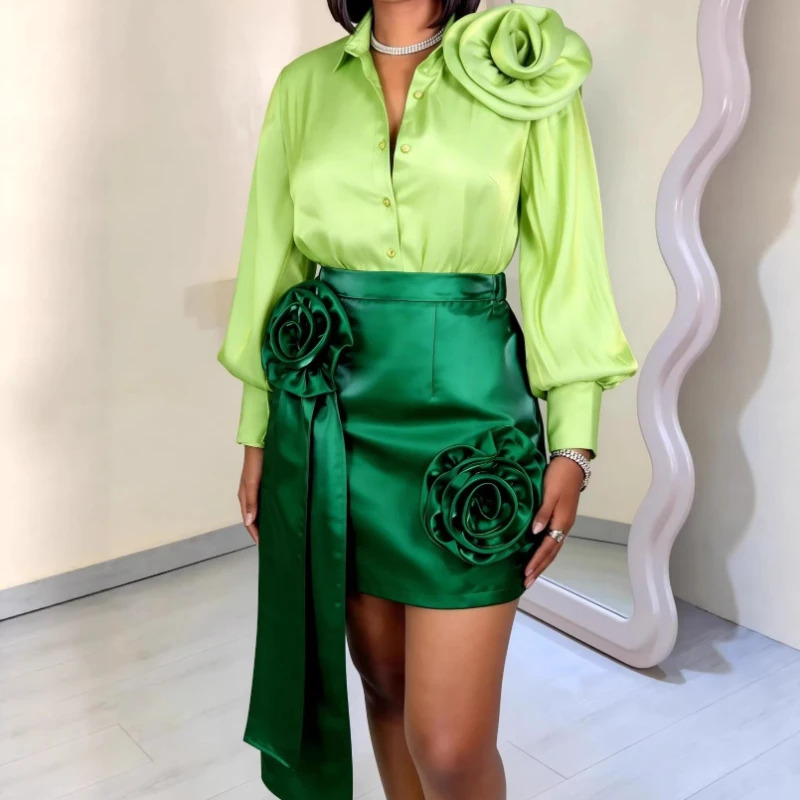 

Women Two Piece Sets Skirt Set Lantern Sleeve Floral Tops Short Skirts A Line High Waist Y2k Streetwear Elegant Work Summer 2026
