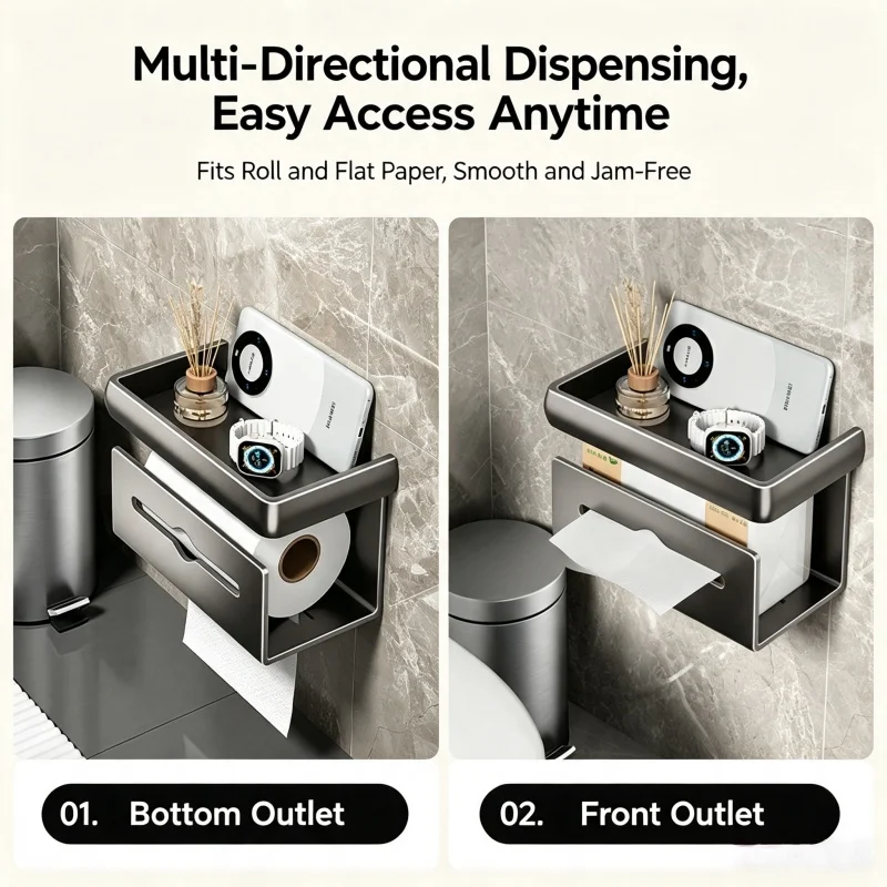 Wall-mounted Bathroom Tissue Box, Toilet Paper Holder for Facial Tissue and Roll Paper, Washroom Storage Tissue Rack