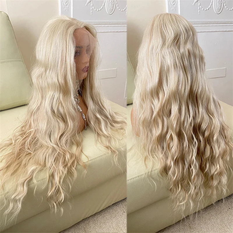 13x4 White Icy Platinum Water Wave HD Transparent Lace Front Wigs Natural Preplucked Hairline With Baby Hair Silver White Blonde