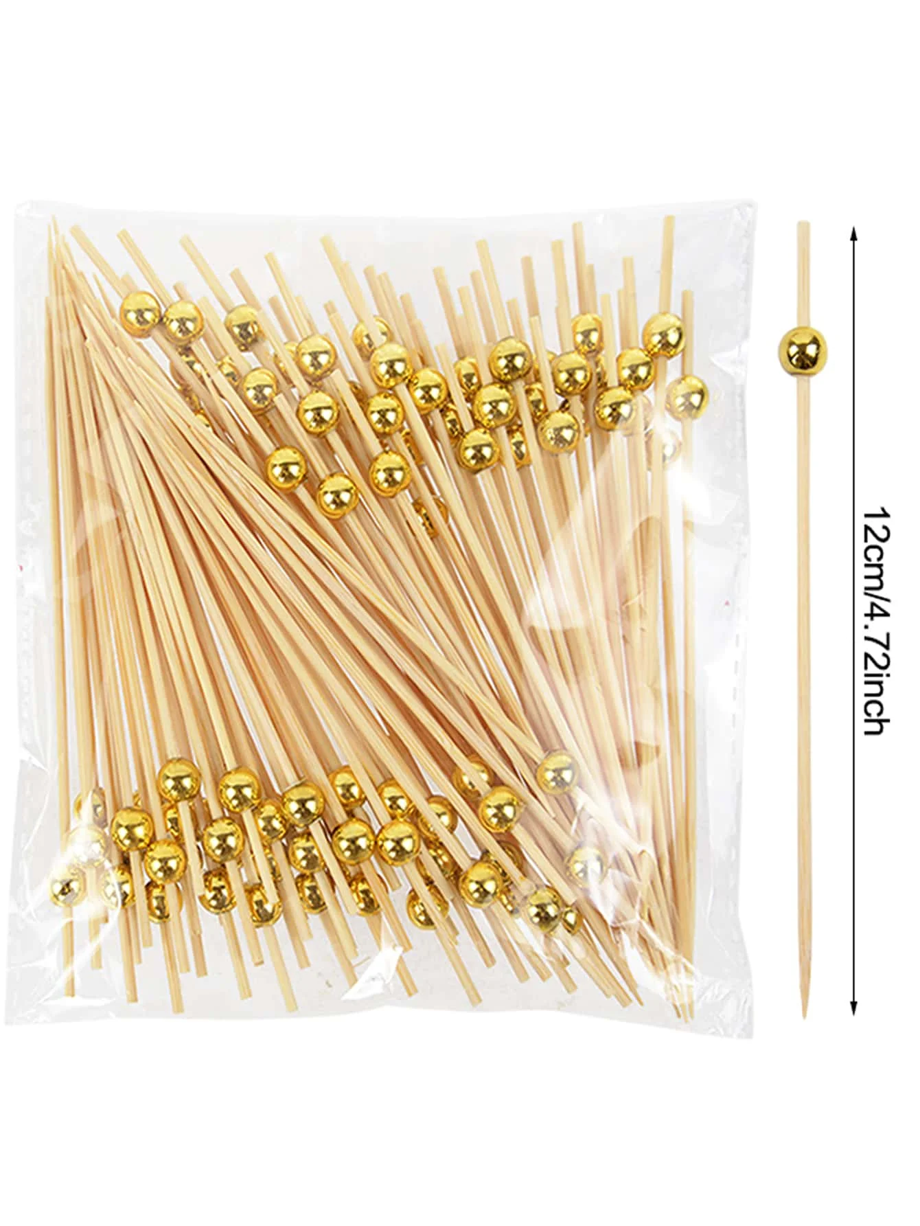 100Pcs White Pearl Bamboo Food Fruit Picks Wedding Party Disposable Cake Dessert Cocktail Sticks Buffet Cupcake Toothpick Skewer