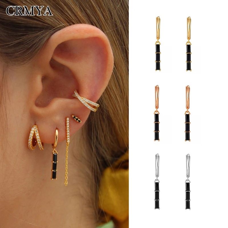 

CRMYA Gold Silver Filled Dangle Hoop Earring CZ Zircon Rectangle Higgle Drop Earrings For Women Girls Earings Jewelry Wholesale