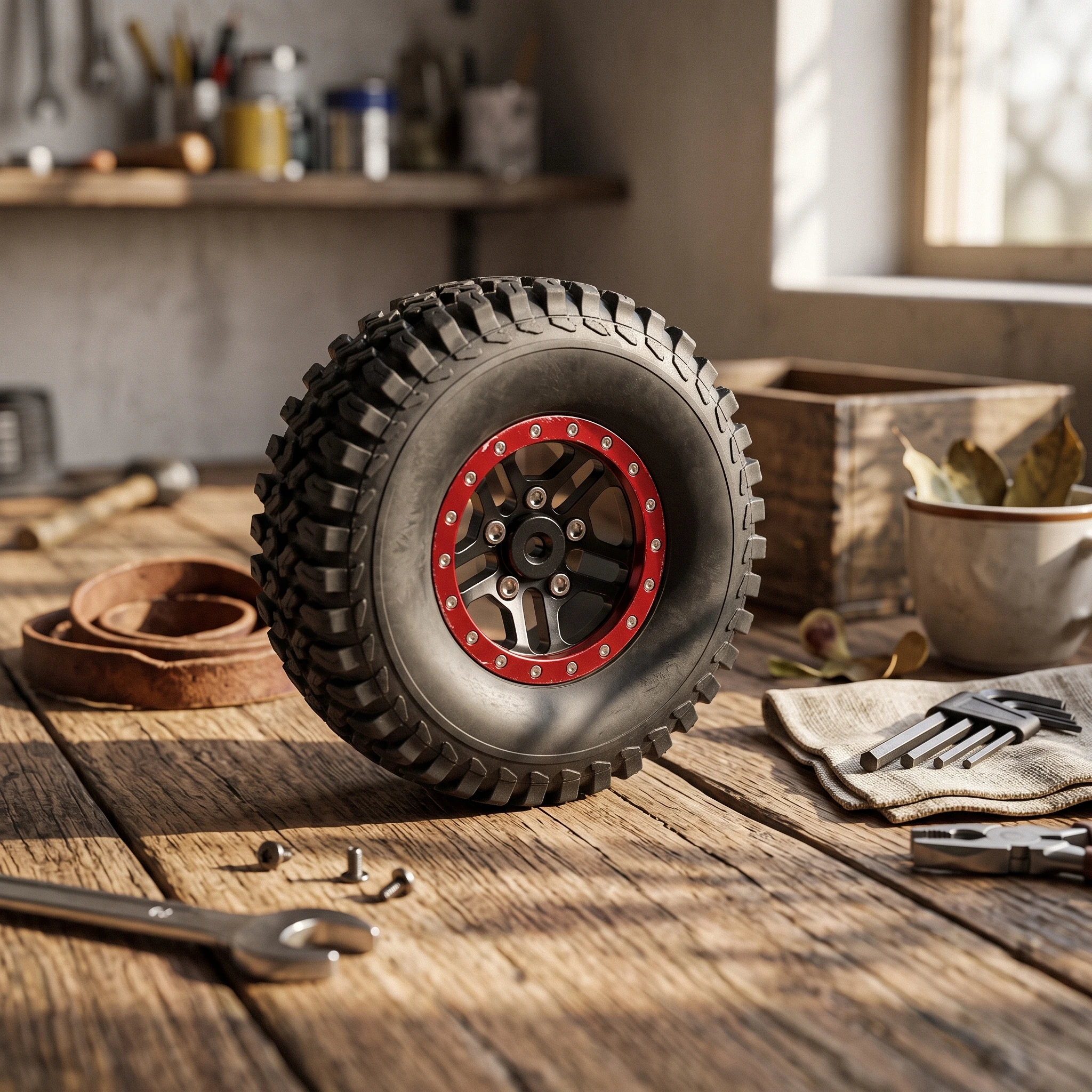 4 Pieces RC Car Wheels with Metal Hub off-Terrain Wheel with Tire Wheel with Hex Hub High Grip Rim Heavy-Duty for Hobbyists