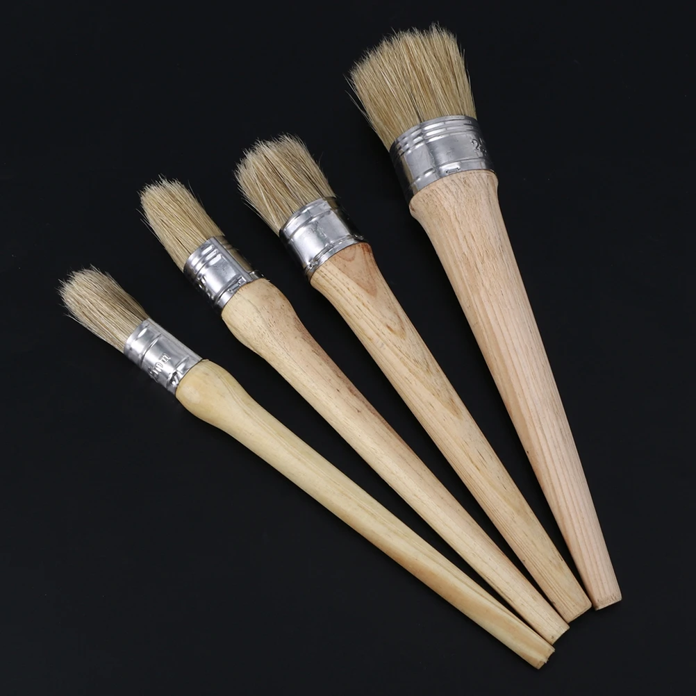 

4 Pcs Round Paint Brush Bamboo Handle for Furniture Waxing Painting Craft Art Metal Chalk Stenciling Smooth Finish Durable