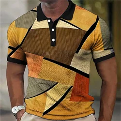 Geometric Splicing Pattern Polo Shirt For Men Colorful 3D Printed Tees Summer Casual Oversized Lapel Short Sleeves Street Tops