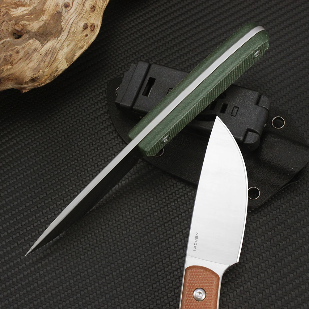 Tunafire Military Hunting Knives 14C28N Steel Fixed Blade Knife Outdoor Camping Multipurpose Small Straight Knife with K sheath