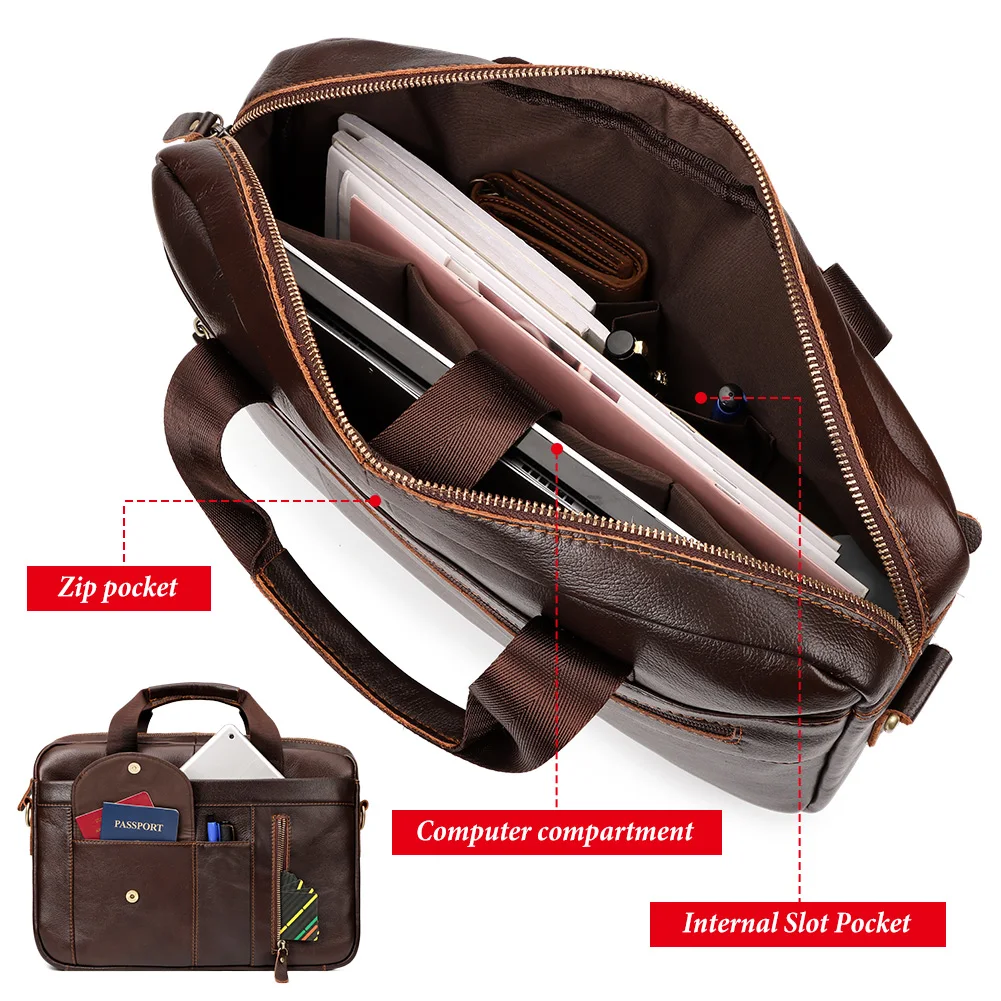 GZCZ Echtleder Herren Aktentasche Mode Oberschicht Leder Laptoptasche mit mehreren Fächern Business Schulter Messenger