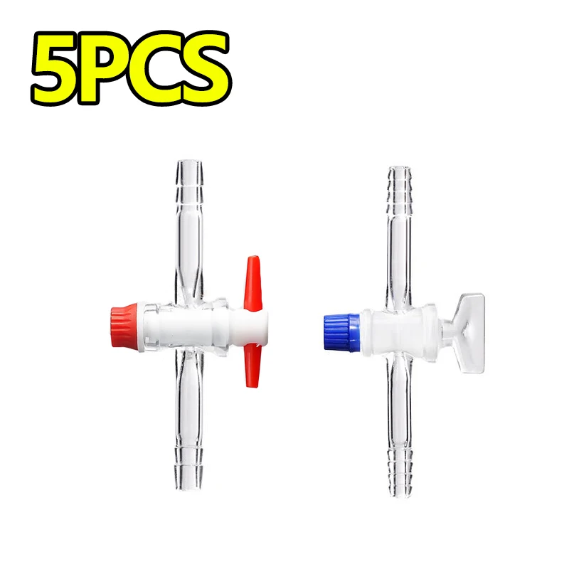 

5 pieces glass two-way piston ptfe vacuum piston two-way connecting pipe 7mm 10mm 13mm