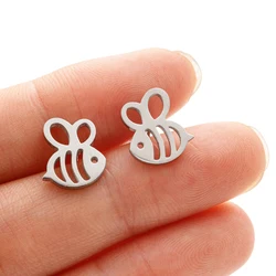 1Pair Small Bee Stud Earring Stainless Steel Mini Earrings For Women Girls Party Jewelry Gift