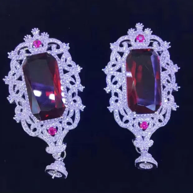 2pcs 30x55mm Silver Red Paved CZ Necklace Pendant DIY Jewelry Findings