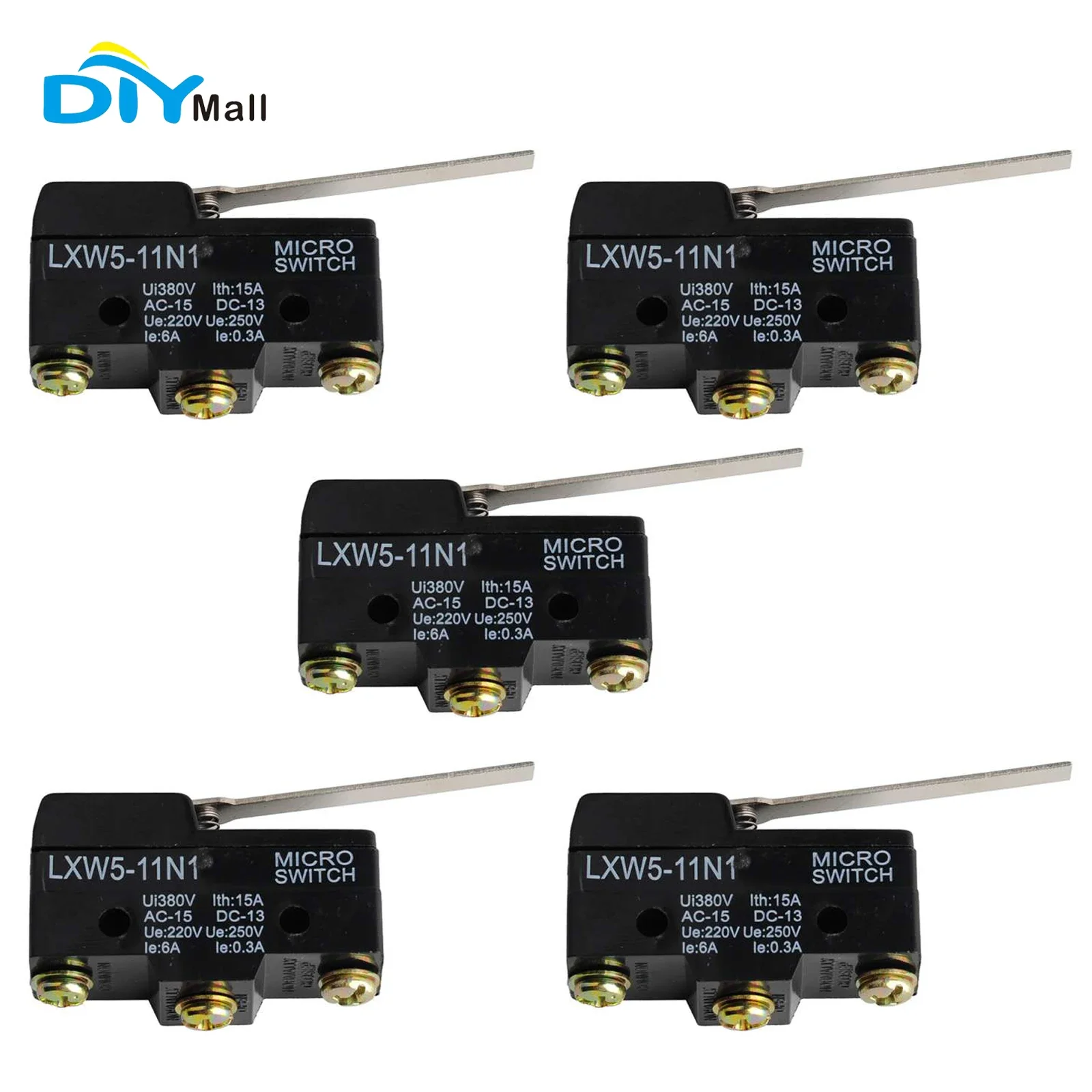 5PCS LXW5-11N1 Micro Limit Switch 1NO + 1NC Long Hinge Lever Arm SPDT Snap Action Travel Switch