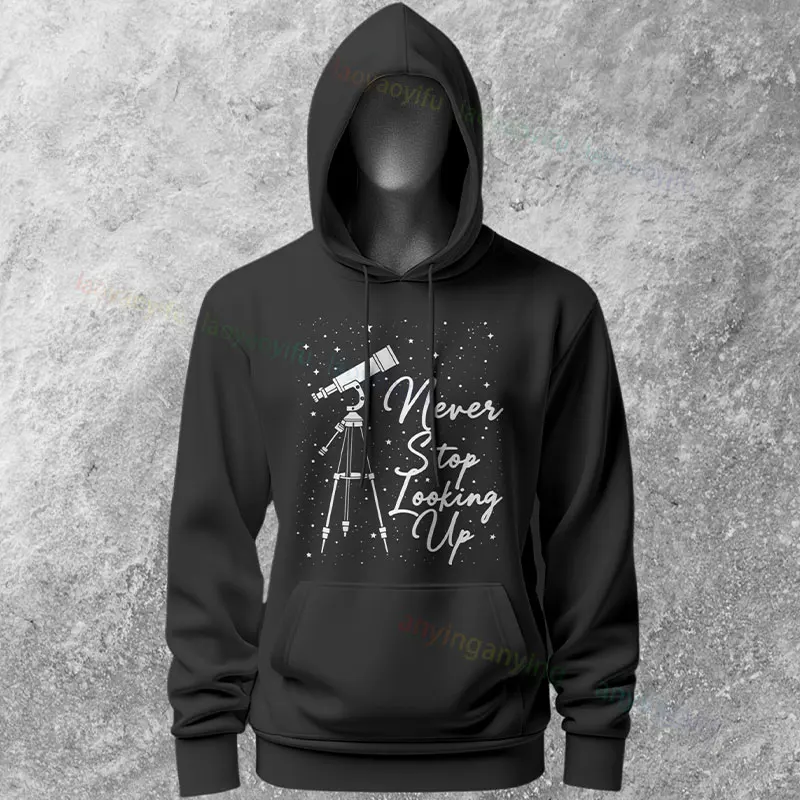 Divertente felpa con cappuccio casual a maniche lunghe con grafica per amante dell'astronomia "nessun telescopio". Perfetta per lo streetwear all'aperto