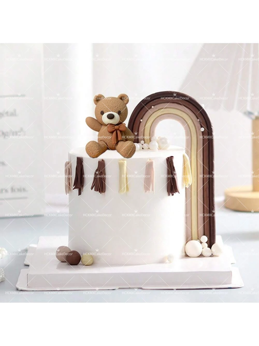 1 Set Niedlicher Brauner Teddybär Tortendekoration mit Stern & Schaumstoff-Harz-Bärenfigur für Baby-Kinder-Geburtstagsparty Tortendekoration – Detail 4