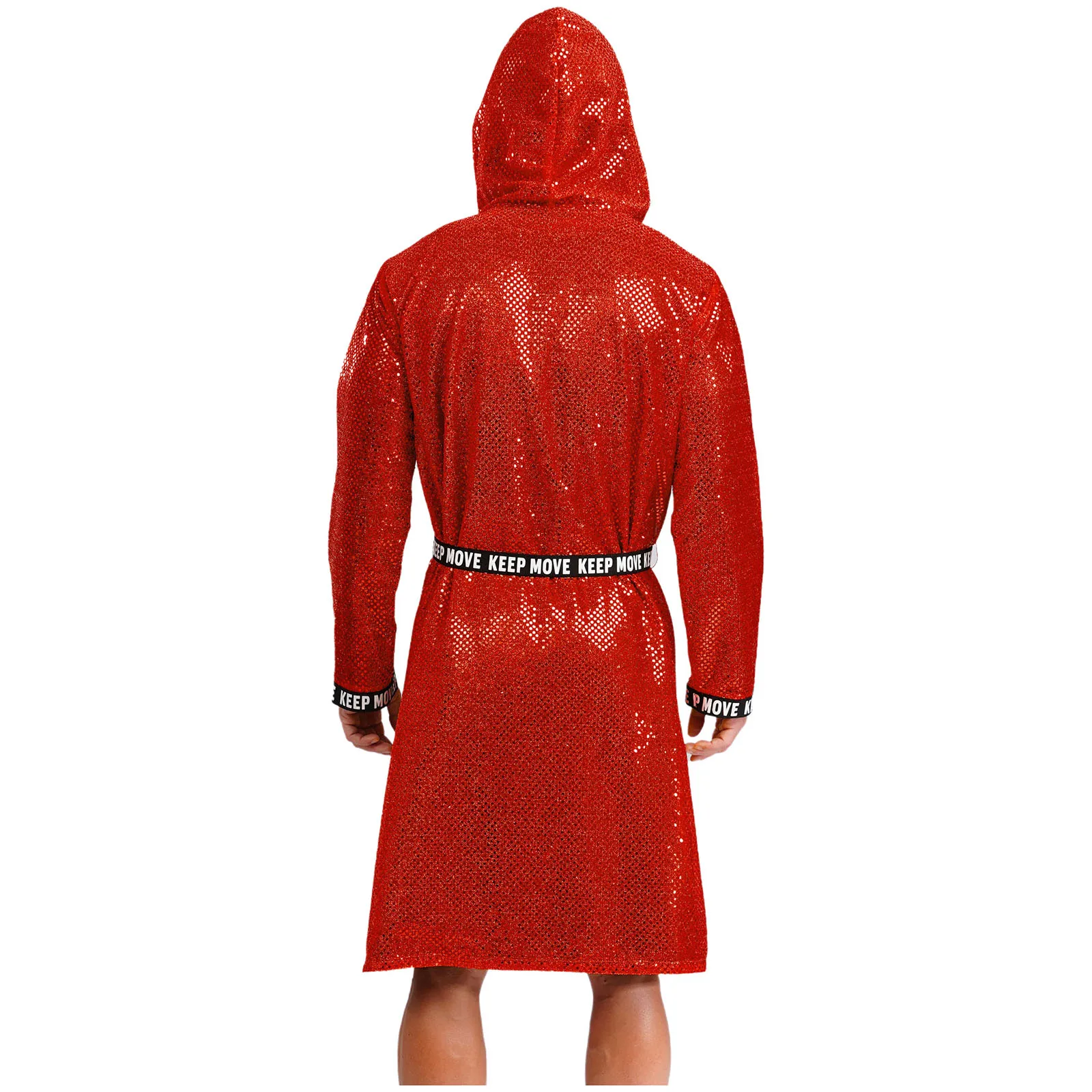 Männer Pailletten Mit Kapuze Boxen Robe Halloween Cosplay Boxer Mantel Glänzende Langarm Offene Boxen Robe Mit Gürtel Lose Fit Cover Up Robe