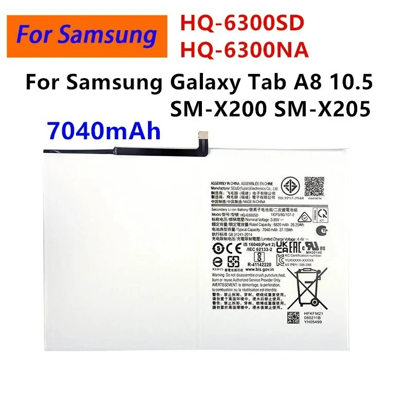 In Stock New HQ-6300SD/NA 7040mAh 3.85V Tablet Battery for Samsung Galaxy Tab A8 10.5 2021 SM-X200 SM-X205 Replacement Batteries