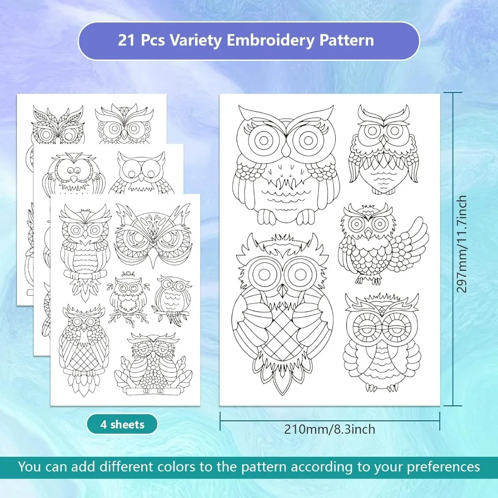 4 Sheets Owl Pattern Water Soluble Embroidery Hand Sewing Stabilizers for Fabric Stitch Practice Embroidery Stickers Wash Away