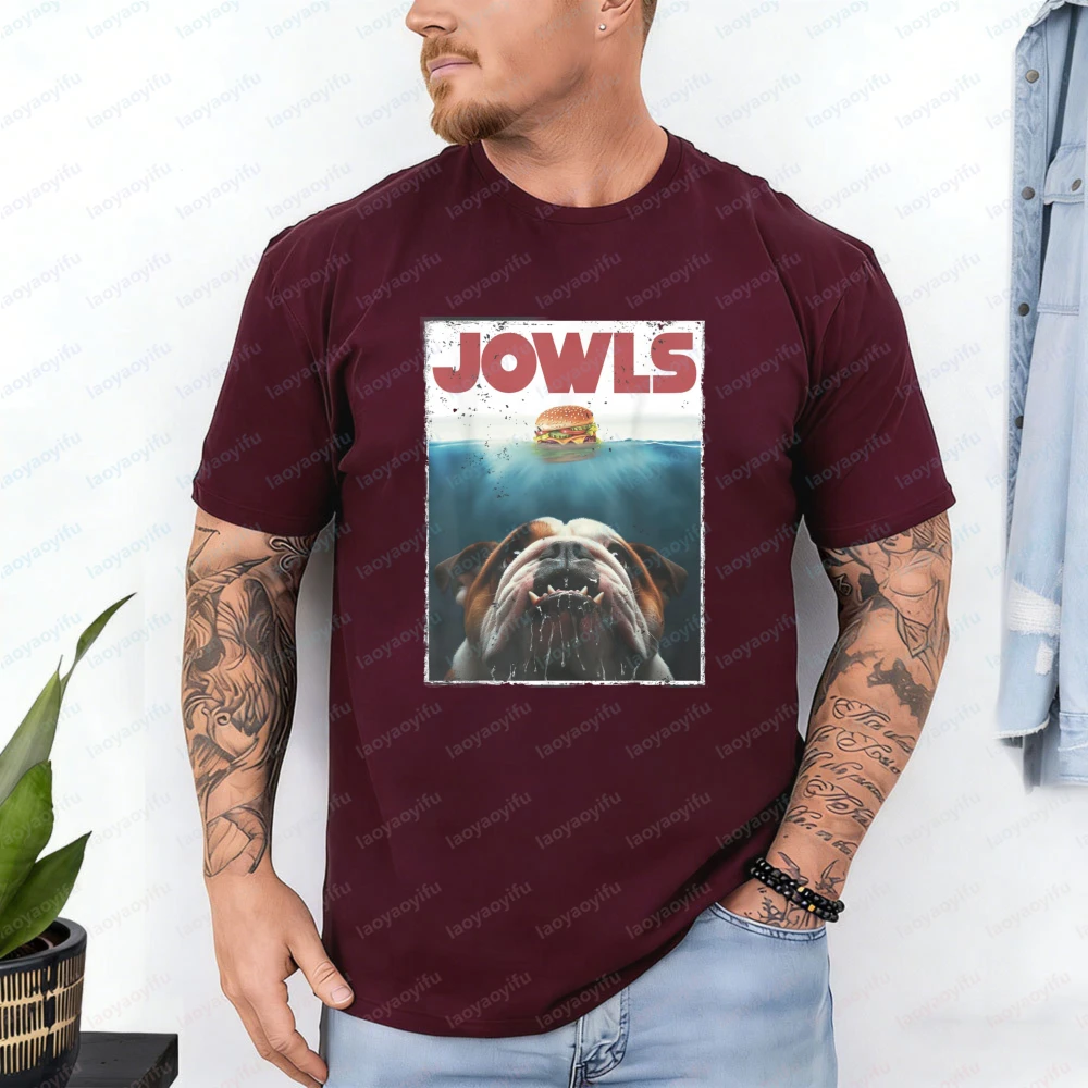 Bulldog Jowls Cotton T-Shirt Funny Movie Parody Meme Graphic Tee Casual Pet Lover Tops Cool Summer Vintage Trend Men's Clothing