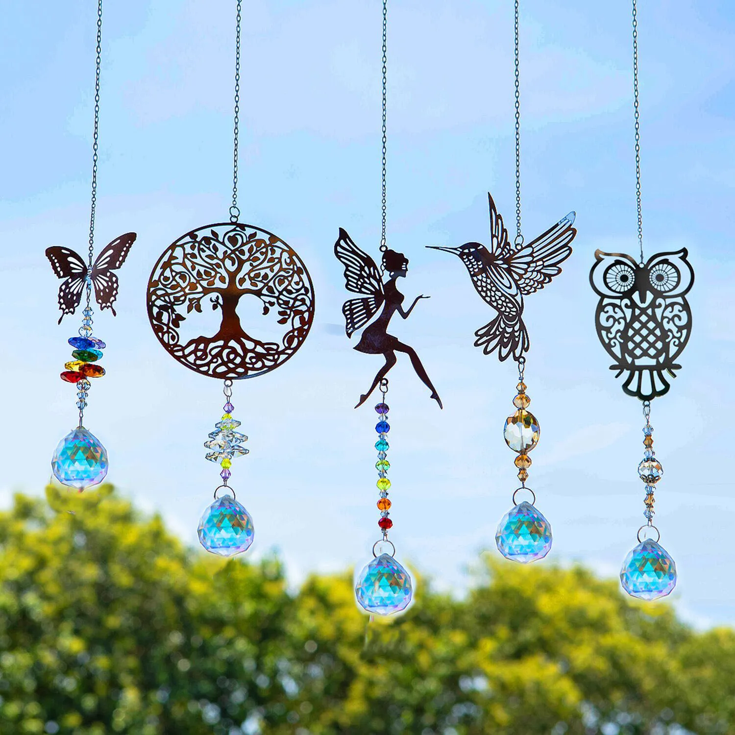 

1PC Hanging window sun prism decor indoor crystal catcher rainbow maker decor owl hummingbird pendant