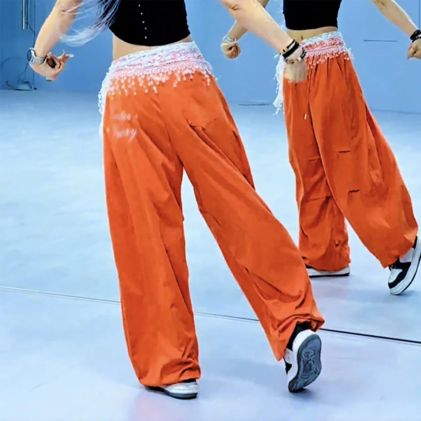 summer-workwear-square-dance-pants-women's-loose-fashion-dance-letter-mid-aged-orange-straight-leg-female-trousers