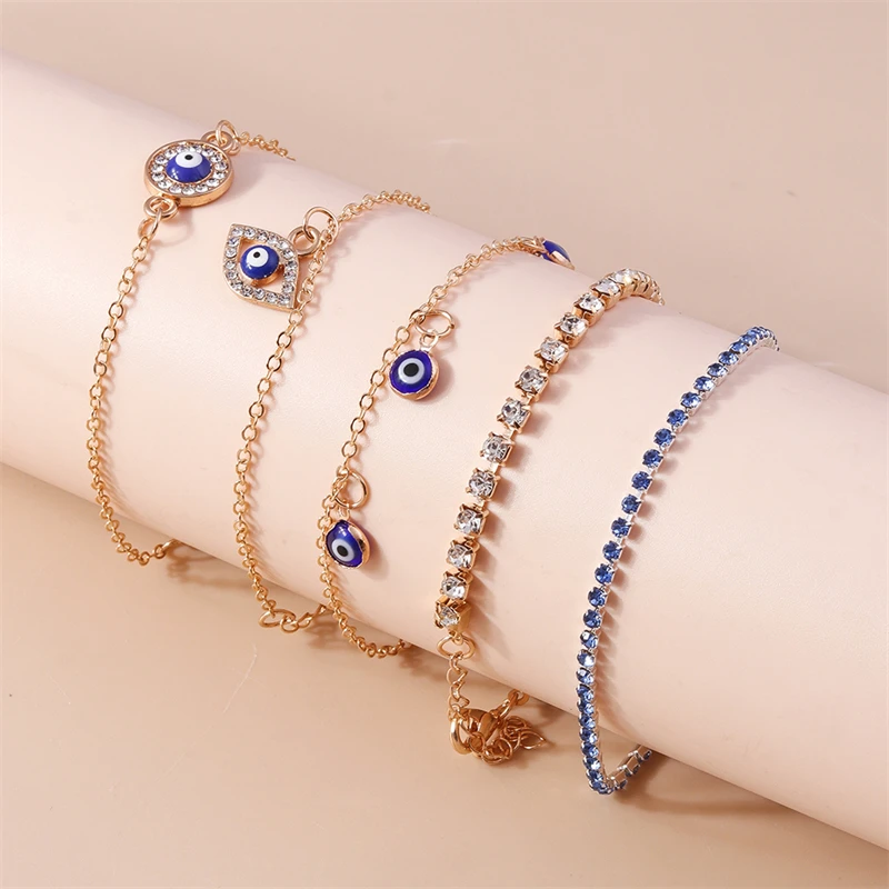 

5Pcs/Set Fashion Crystal Evil Eye Bracelets for Women Girls Party Festival Jewelry Gifts