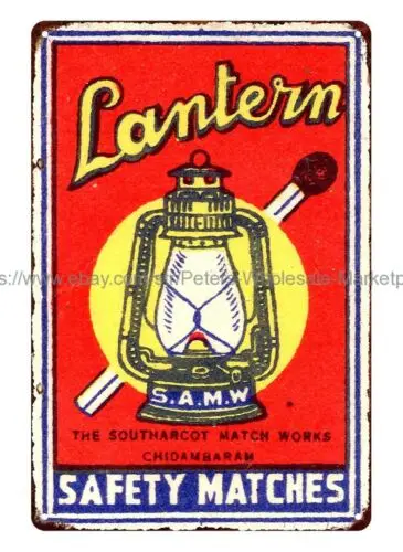 Matchbox label India LANTERN Southarcot Match Works Chidambaram metal tin sign