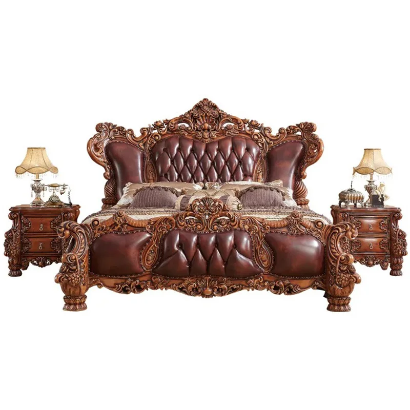 

European style full solid wood bed double style bedroom European and American atmosphere master bedroom luxury wedding