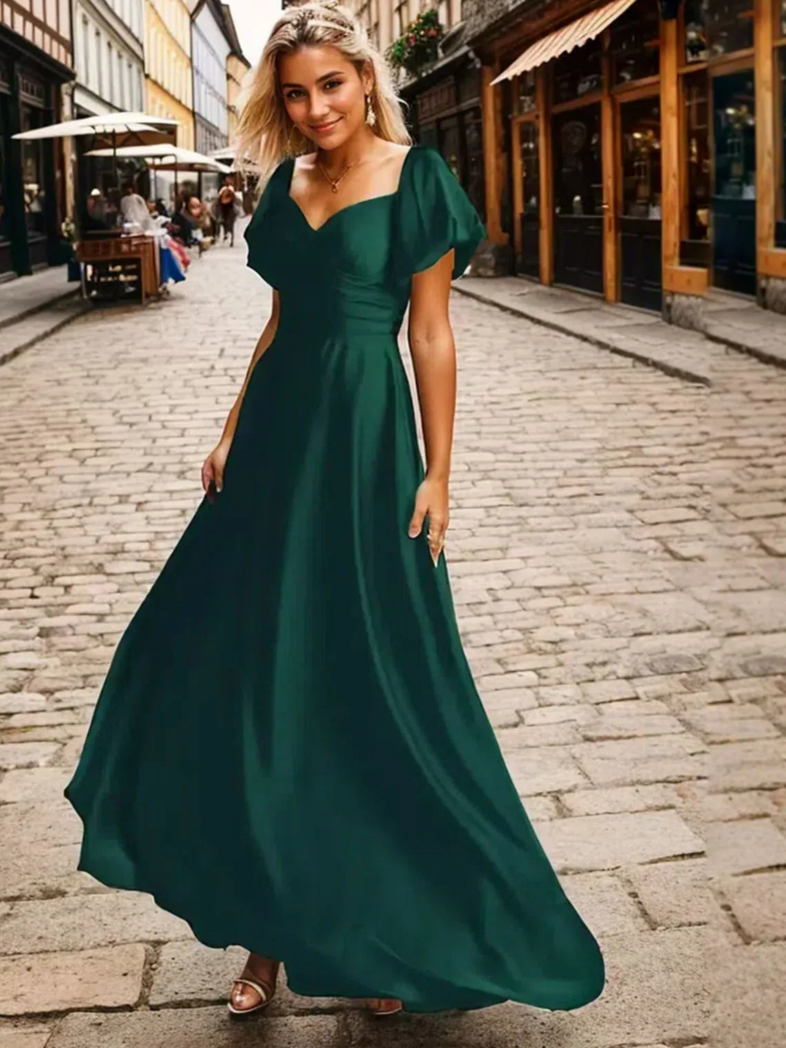 

Fashion Elegant A-Line Evening Dress Sweetheart Neckline Floor Length Silk Satin Short Sleeve Pleat Gown 2025 Free Customized