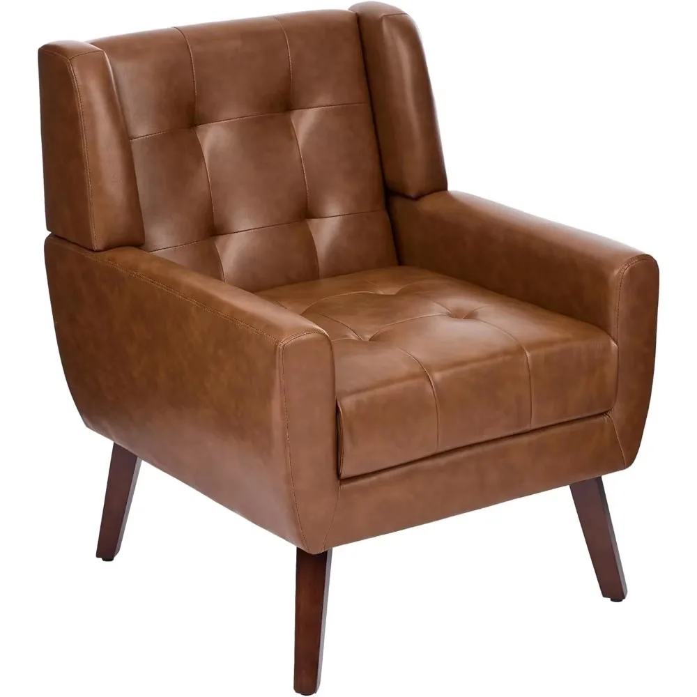 Coffee chairs, comfortable small mid-century modern armchairs with solid wood frame and upholstered cushions