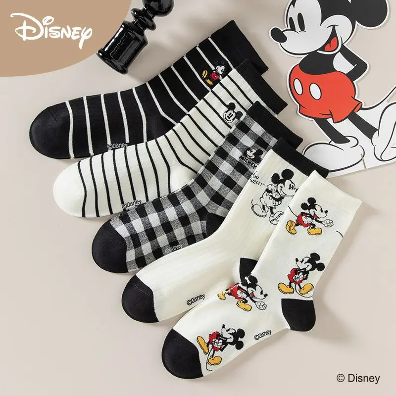 New Disney Mickey Minnie cartoon cute anime movie character mid-calf socks personalized creative kawaii embroidered cotton socks