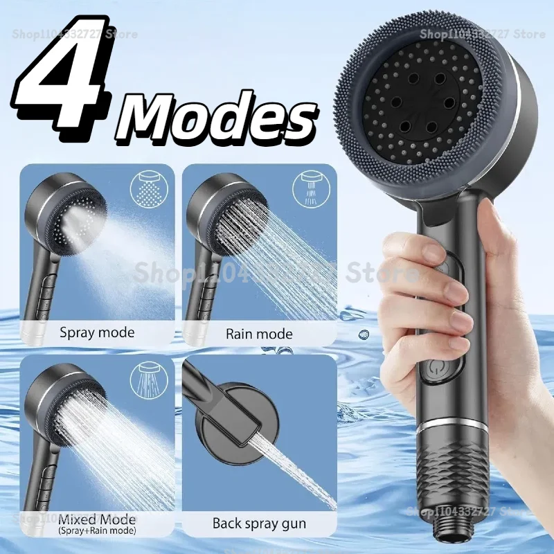 Pommeau de Douche Haute Pression Gris 4 Modes Économiseur d'Eau Portable pour Accessoires de Salle de Bain