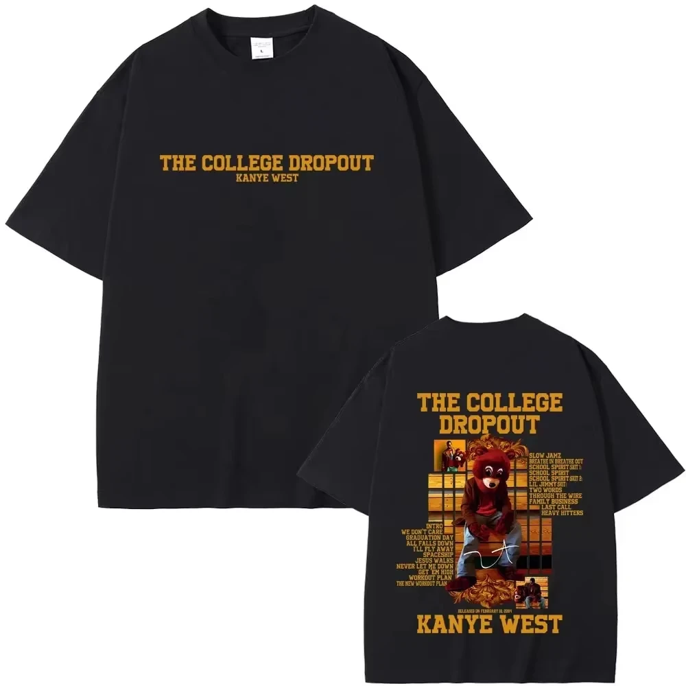 2026 Rapper Kanye West The College Dropout Bear Graphic T-shirt Men Women Hip Hop Pop Music T Shirts Casual Vintage T-shirts