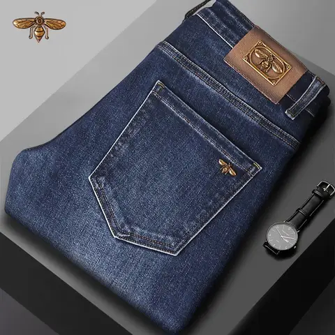 남성용 신축성 슬림 핏 가벼운 스트레이트 레그 청바지, 고급 데님 긴 바지, 저렴한 럭셔리 패션, 가을 및 겨울 Best5 남성용 신축성 슬림 핏 가벼운 스트레이트 레그 청바지, 고급 데님 긴 바지, 저렴한 럭셔리 패션, 가을 및 겨울 Best5