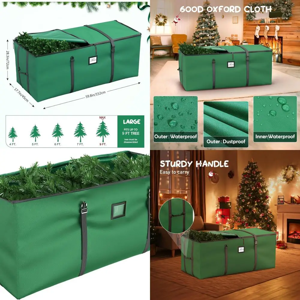 

Durable 9 Ft Christmas Tree Storage Bag with 600D Oxford Cloth, Large Capacity, Green