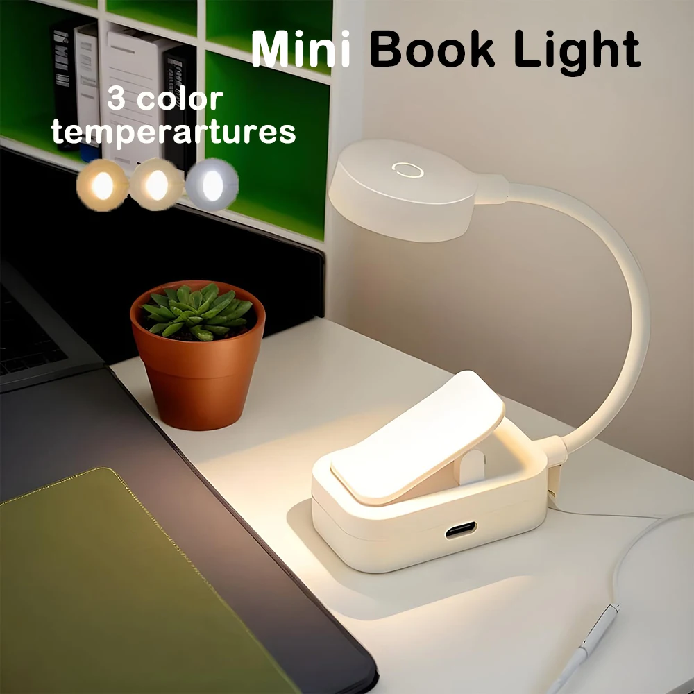 

Portable LED Clip Book Lamp Mini Table Lamp 3Color 360° Flip Type-C Rechargeable Eye Protecting Night Light Student Room Reading