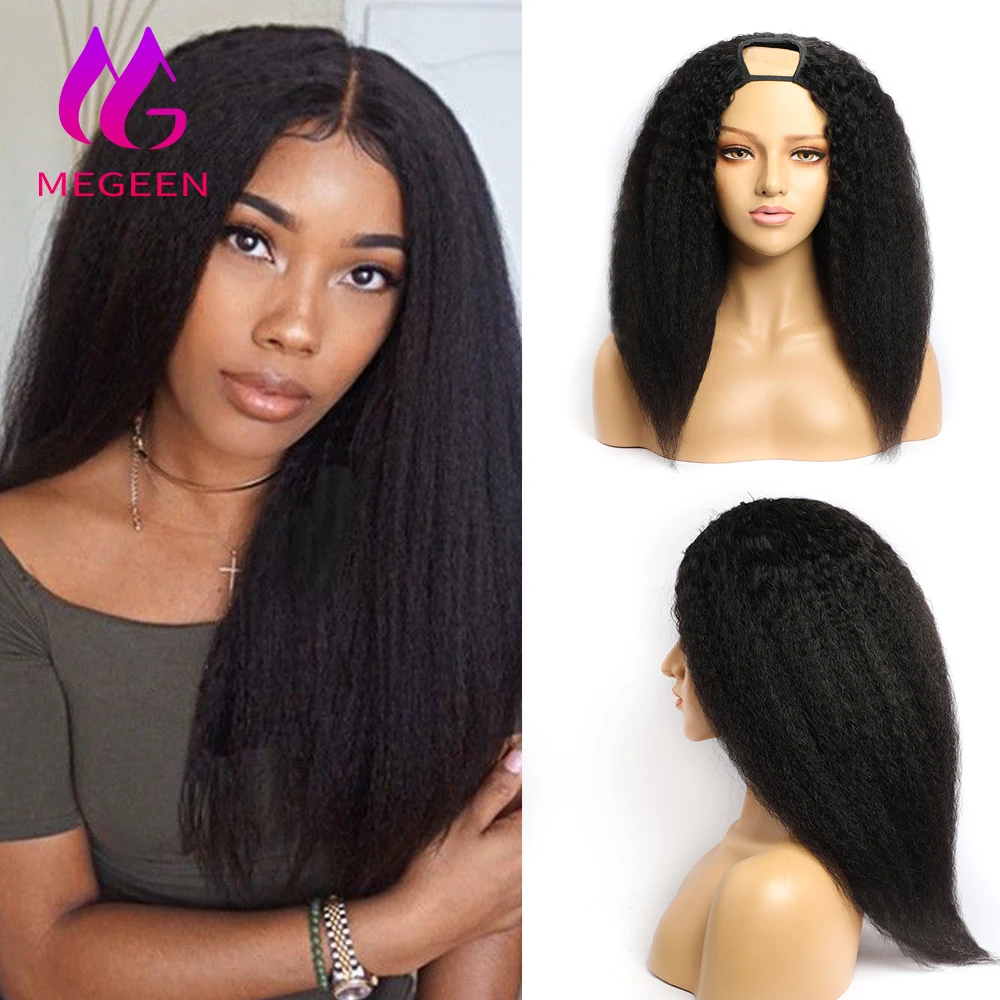 

Megeen Kinky Straight U Part Wigs Brazilian Human Hair Machine Wigs No Leave Out Virgin Hair Beginner Friendly For Women 30 Inch