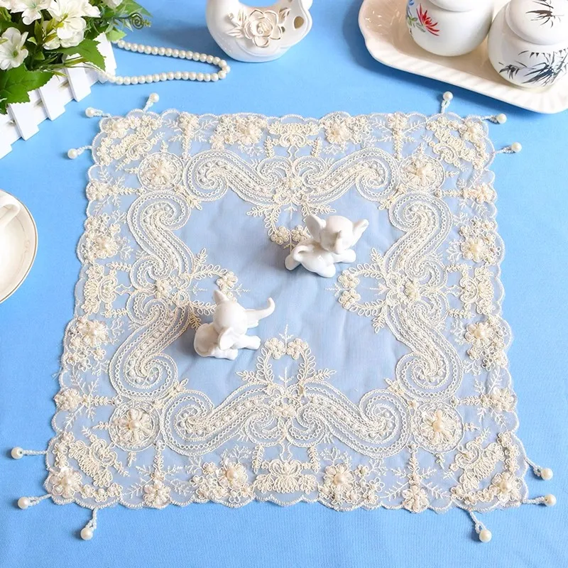 

Popular mesh flowers beads Embroidery table cloth cover wedding tablecloth kitchen Christmas Table decoration and accessories