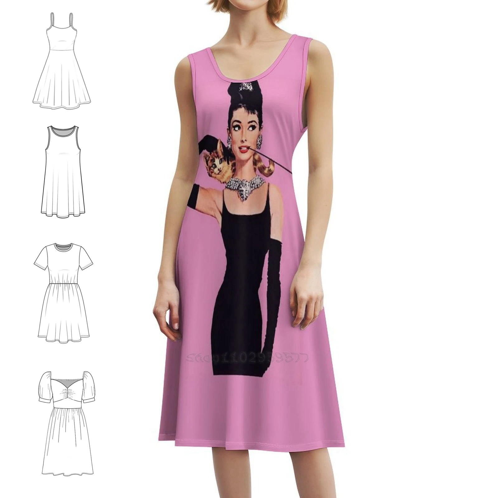 

Одри Хепберн ( Холли Голайт) Завтрак с винтажным богемным платьем с пышными рукавами или вариантами без рукавов для женского платья