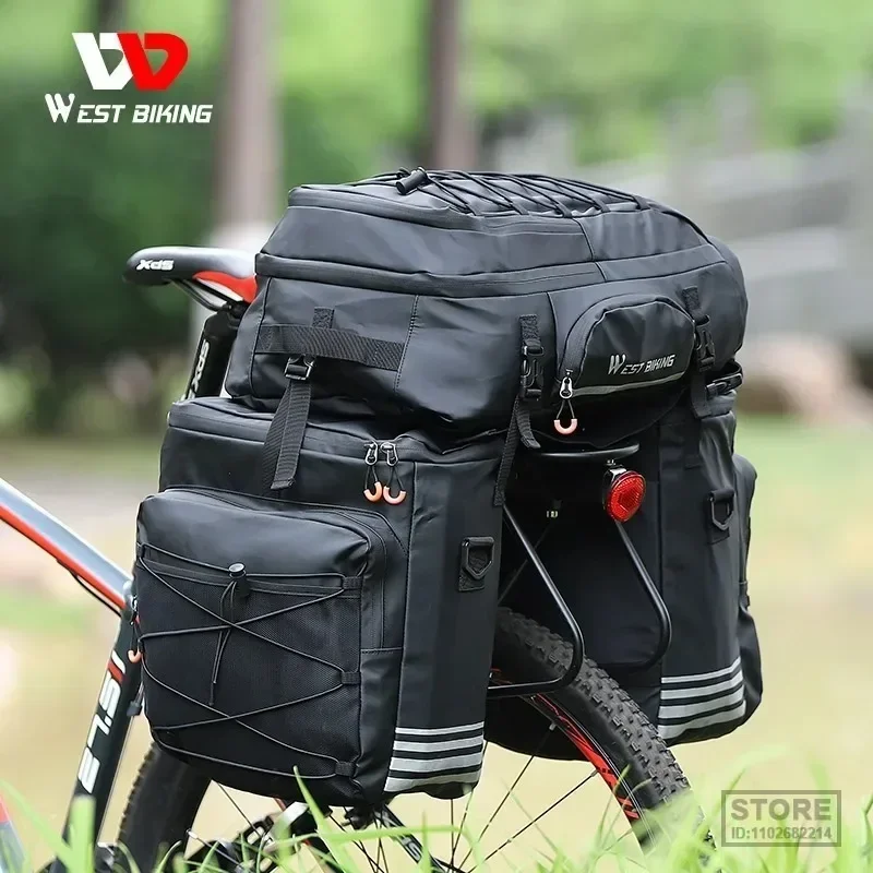 

WEST BIKING 3 In 1 Cycling Pannier 48L Large Capacity Bicycle Bag Waterproof MTB Mountain Bike Rear Seat Trunk Bags Backpack