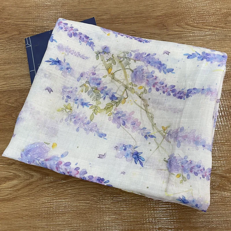 Abito in tessuto con stampa lavanda tela di ramie puro di fascia alta Abito da abito Tessuto fai da te di design personalizzato