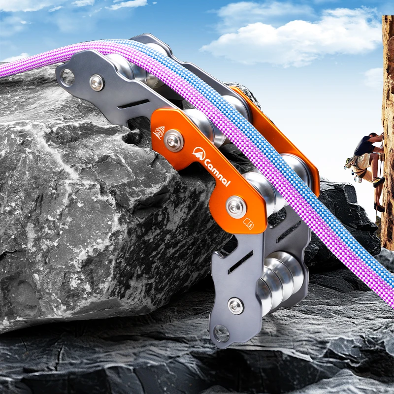 Lightweight 4-Slot Chain Rope Protector Outdoor Rescue Caving Equipment with Alloy Edge Pulley for Rock Climbing
