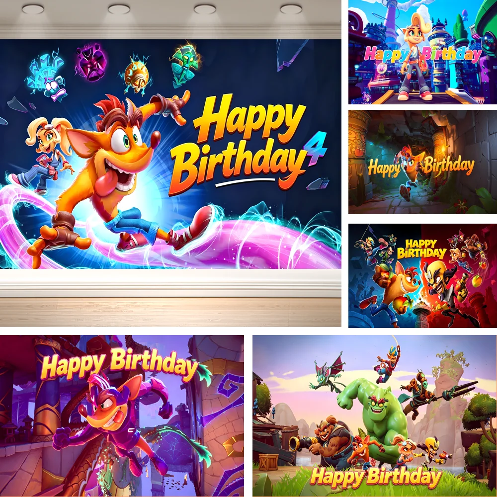 Dewprint Crash B-Bandicoot Game Birthday Backdrop Adventure Game Themed Kids Birthday Party Decor Birthday Background Banner