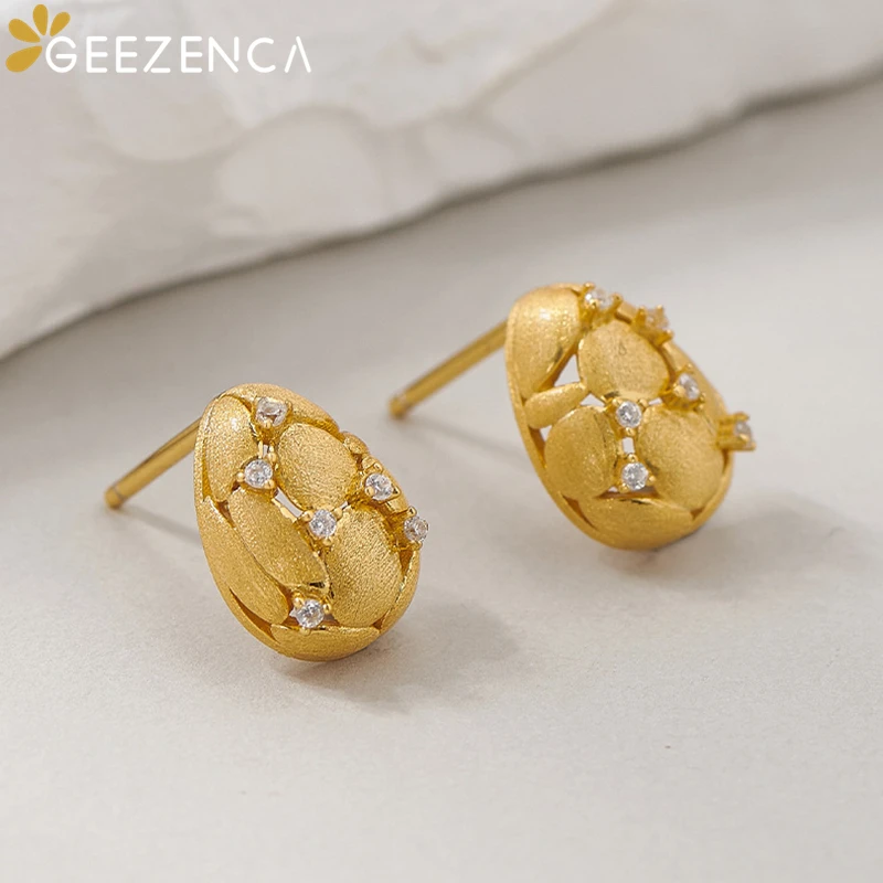 GEEZENCA 925 Sterling Silver 5A Zircon Stud Earrings For Women Cute Egg Shaped Unique Chic Small Earring Jewelry Accessory