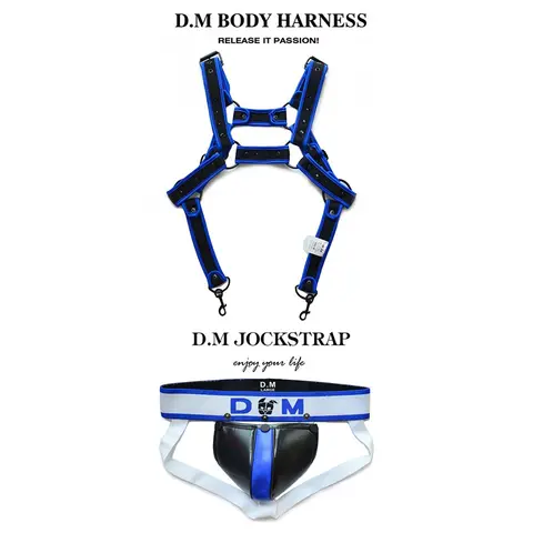 Men's Jockstrap Thong Underwear Set Male Gay Sexual Body Chest Harness Metal Conjoined Buckle Belt for Party