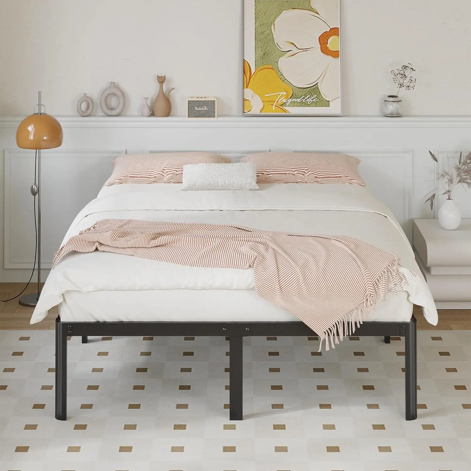 

14 H Full Bed Frame No Box Spring Ned Heavy Duty Full Size Platform Bed Frame With Rounded Corner Legs, Easy Assembly, Noise