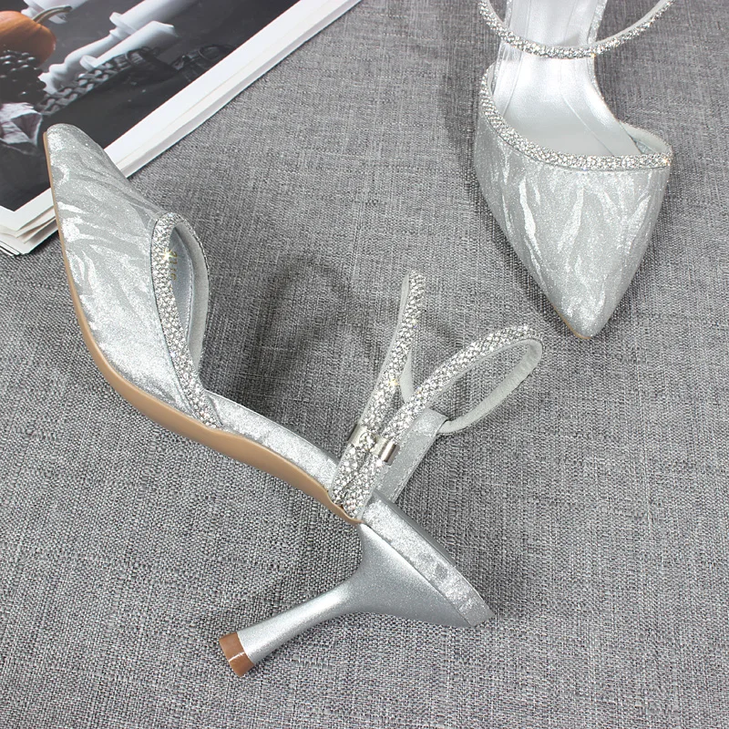 

Modern sandals 2024 new summer pointed toe shallow mouth glitter fabric high heels stiletto fashion party shoes for women