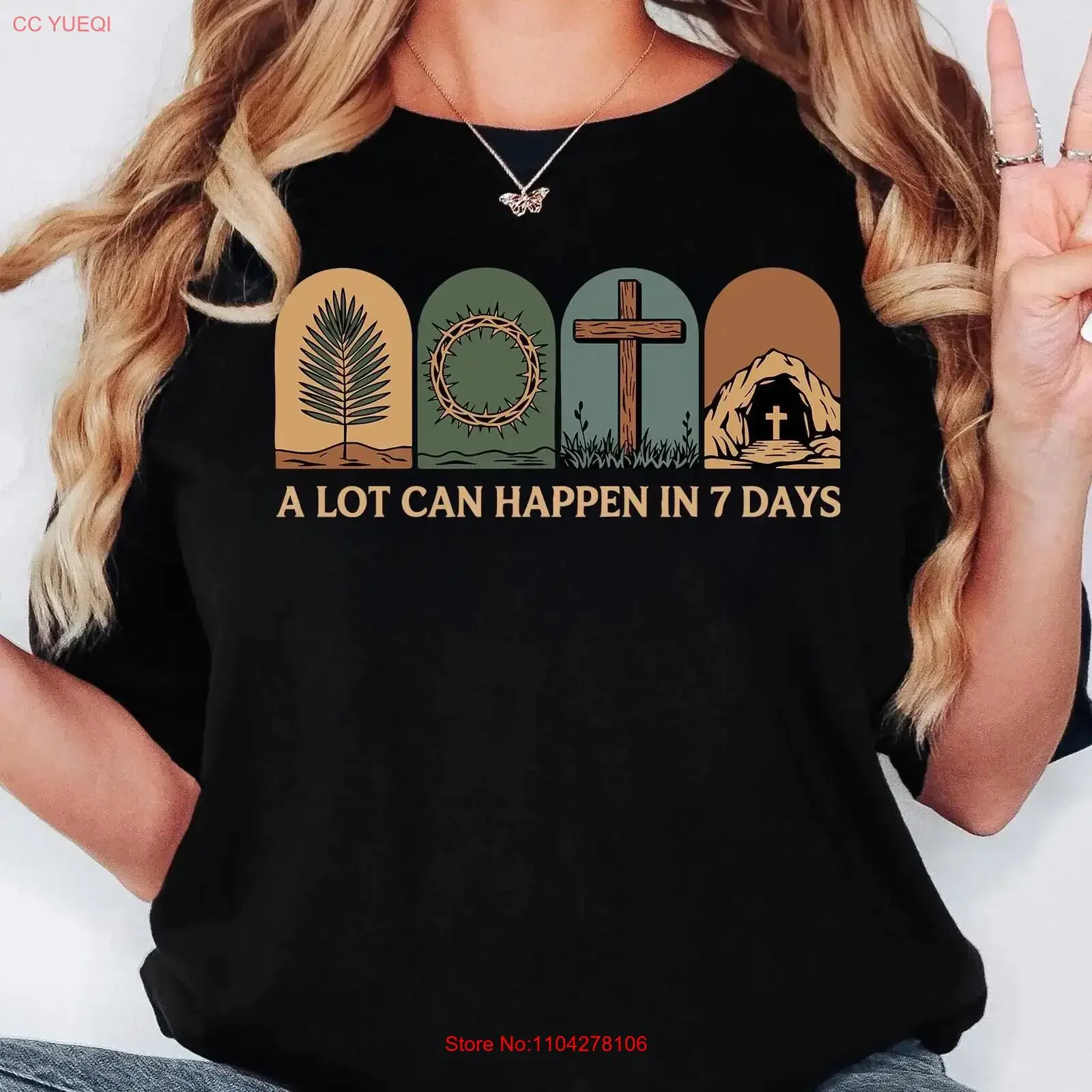 T-shirt « A Lot Can Happen in 7 Days » – Croix de Pâques, Jésus mignon, inspirant, vintage, délavé, unisexe, streetwear décontracté, polyvalent